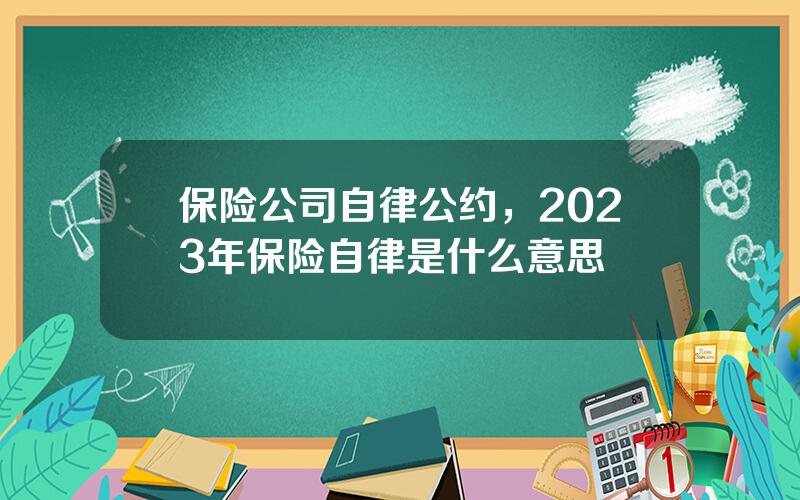 保险公司自律公约，2023年保险自律是什么意思