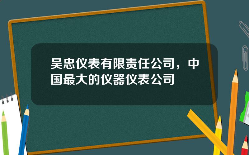 吴忠仪表有限责任公司，中国最大的仪器仪表公司